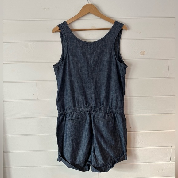 Lucky Brand Chambray Cotton Denim Romper Button Front Tie Waist Sz L - Picture 7 of 11